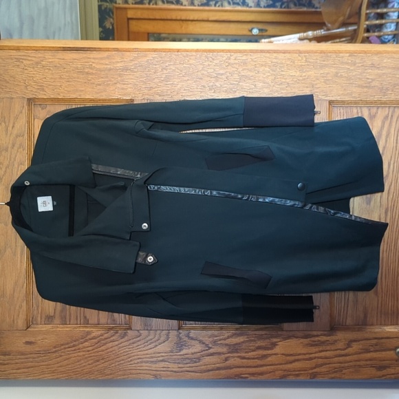 CAbi Green and Black Leather Trim Renaissance Asymmetrical Zip Pea Coat Size XS - Picture 2 of 10